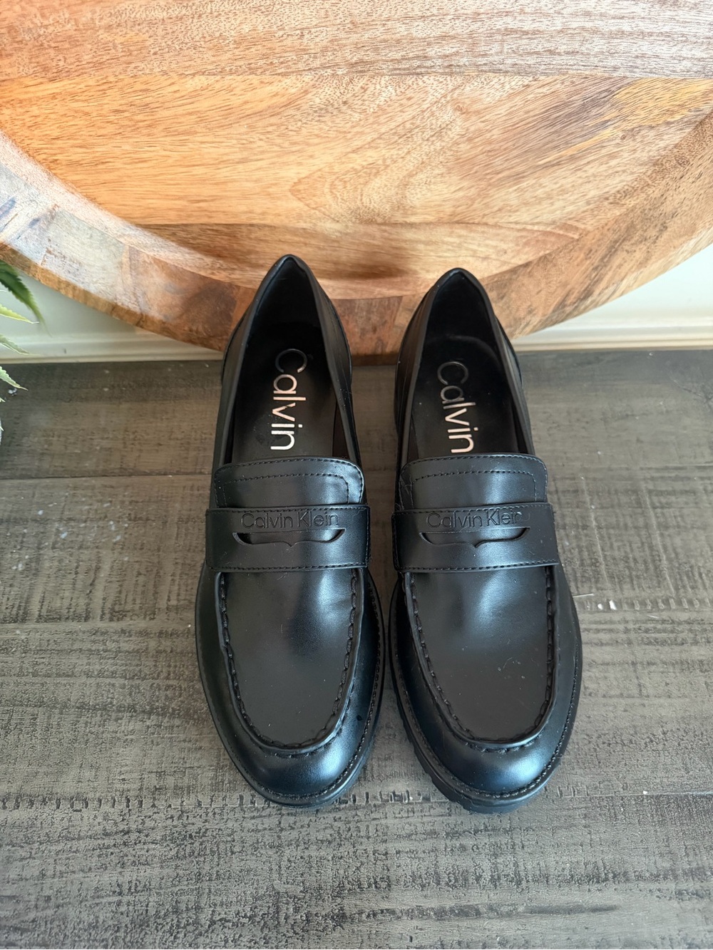Calvin Klein Black Leather Penny Loafers